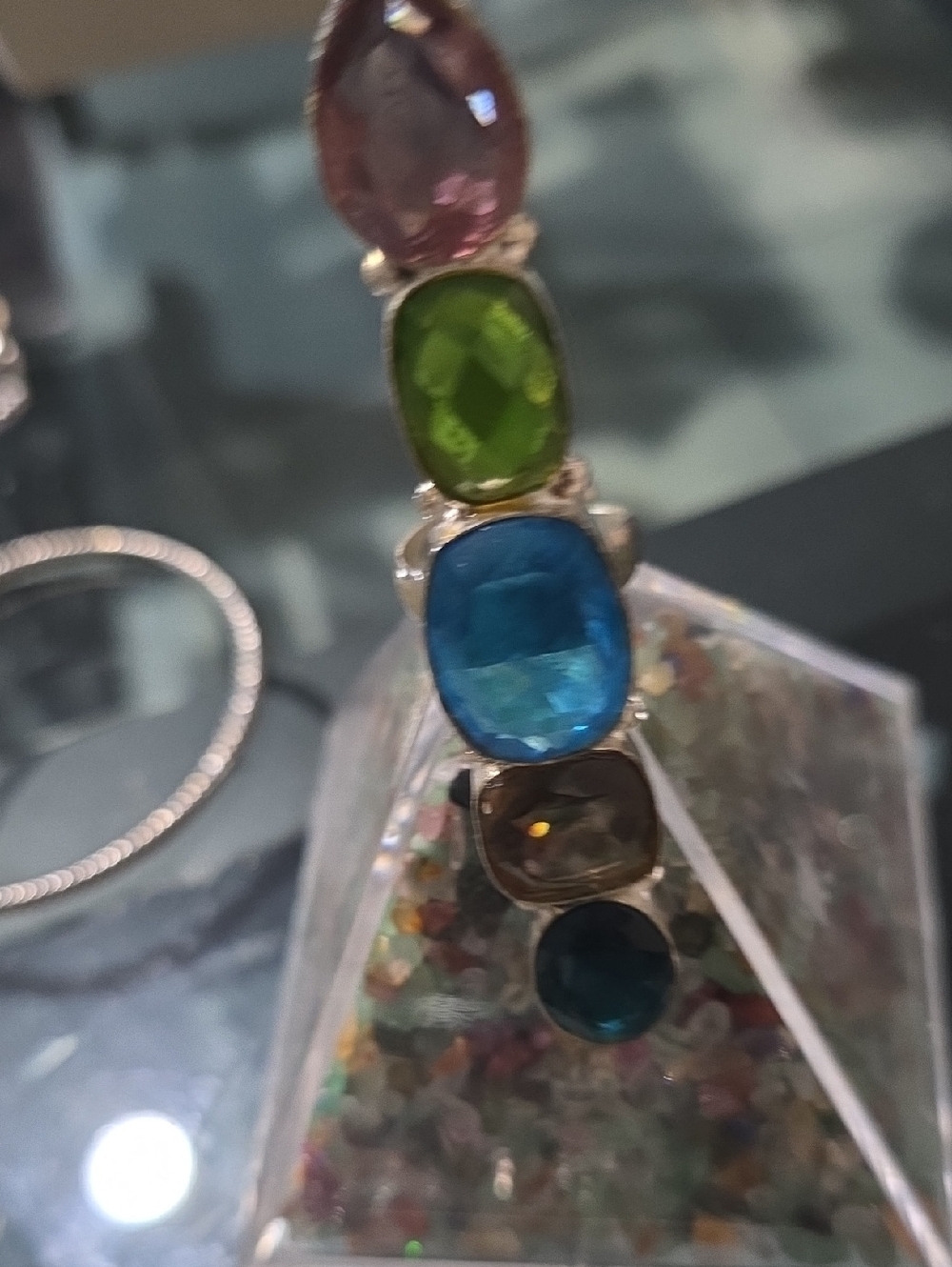 Multi-Gemstone Ring- Blue, Green, Pink, Brown